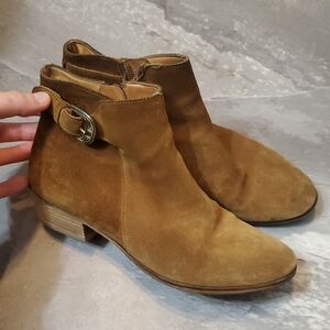 Ba&sh Suede Buckle Ankle Boots. Size 39. Genuine Leather. Light Brown. 1.5"